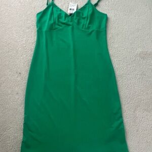 Discovery Green Slip Dress Spaghetti Strap Midi